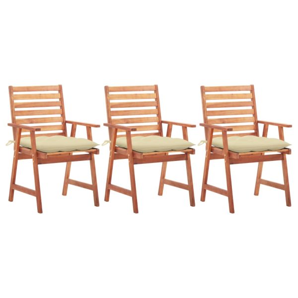 Cadeiras de jantar p/ jardim 3 pcs c/ almofadões acácia maciça
