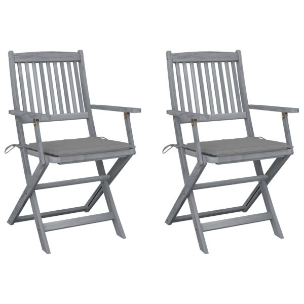 Cadeiras exterior dobráveis c/ almofadões 2 pcs acácia maciça