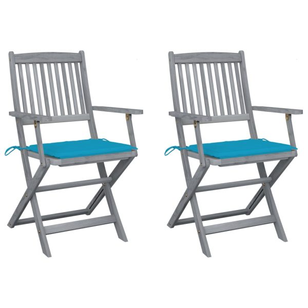 Cadeiras exterior dobráveis c/ almofadões 2 pcs acácia maciça