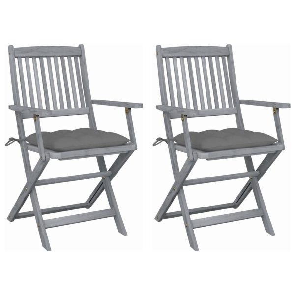 Cadeiras exterior dobráveis c/ almofadões 2 pcs acácia maciça
