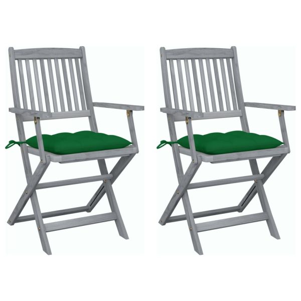 Cadeiras exterior dobráveis c/ almofadões 2 pcs acácia maciça
