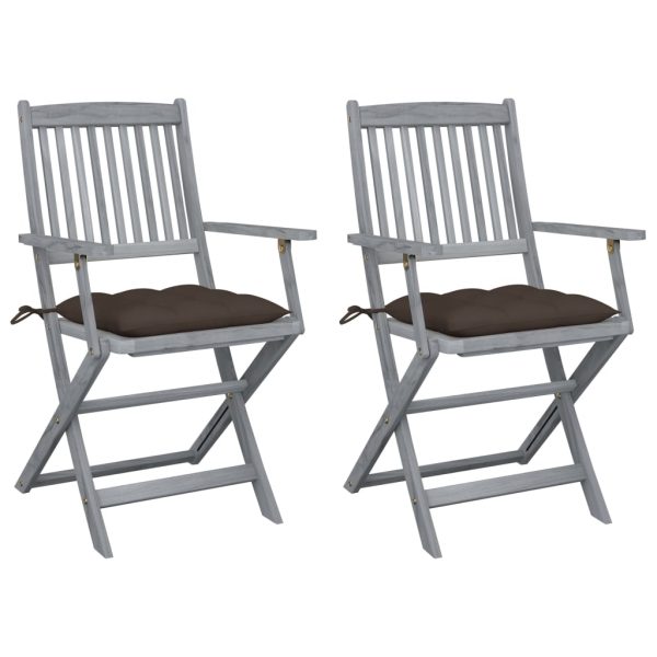Cadeiras exterior dobráveis c/ almofadões 2 pcs acácia maciça