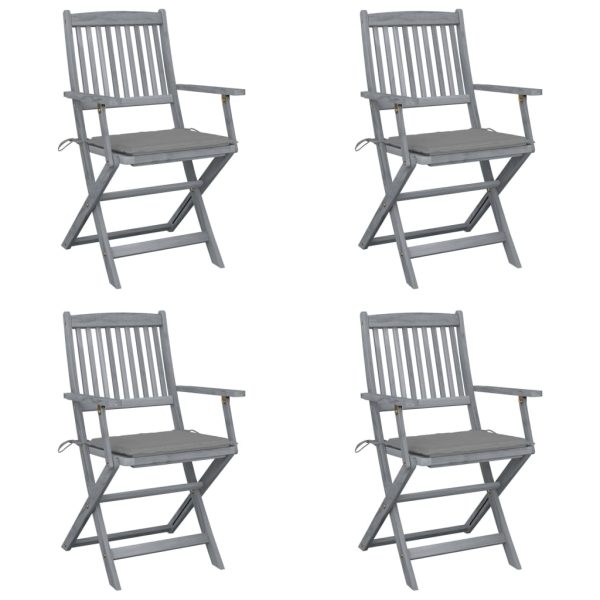 Cadeiras exterior dobráveis c/ almofadões 4 pcs acácia maciça