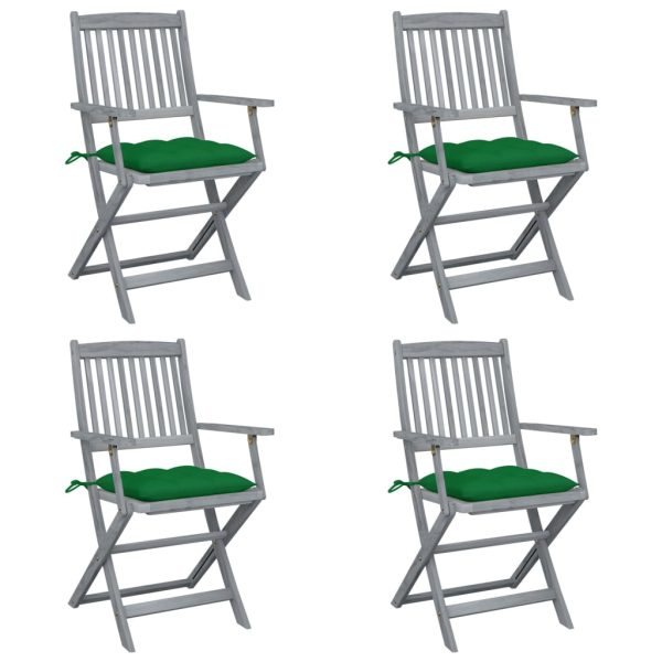 Cadeiras exterior dobráveis c/ almofadões 4 pcs acácia maciça