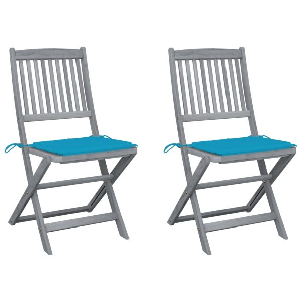 Cadeiras exterior dobráveis c/ almofadões 2 pcs acácia maciça