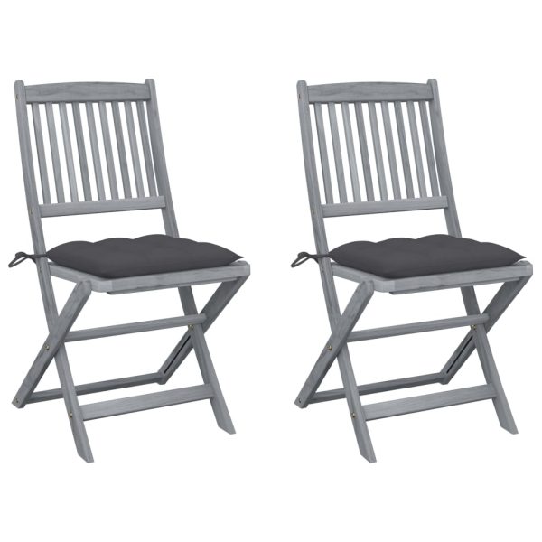 Cadeiras exterior dobráveis c/ almofadões 2 pcs acácia maciça