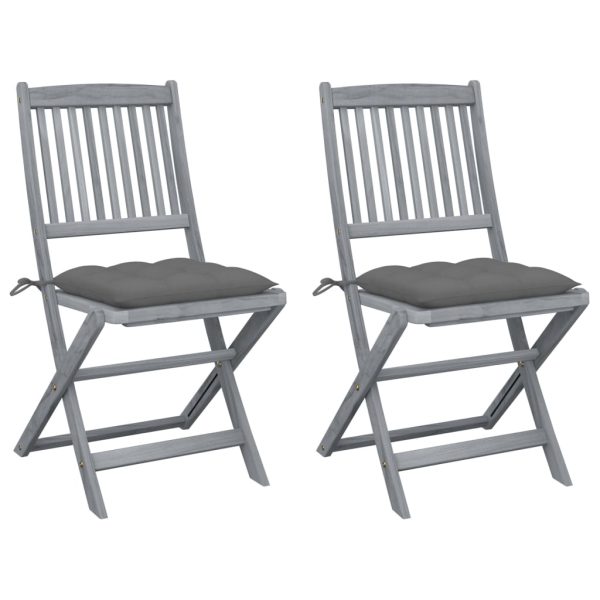 Cadeiras exterior dobráveis c/ almofadões 2 pcs acácia maciça