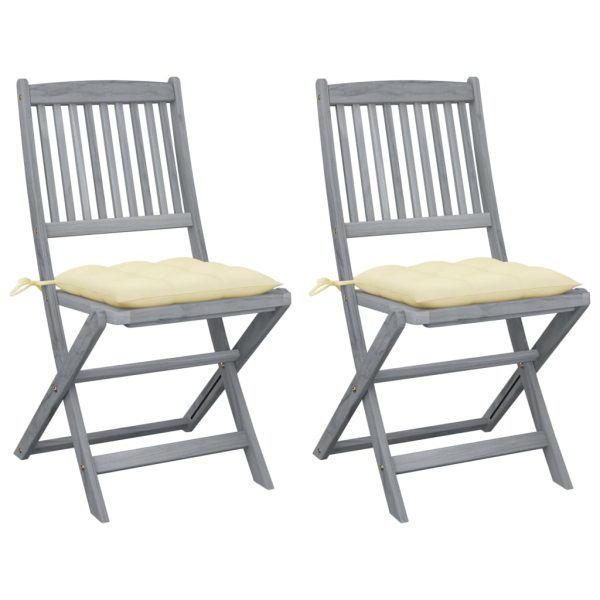 Cadeiras exterior dobráveis c/ almofadões 2 pcs acácia maciça