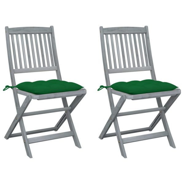 Cadeiras exterior dobráveis c/ almofadões 2 pcs acácia maciça