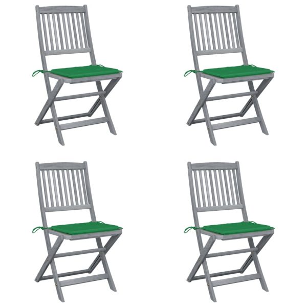 Cadeiras exterior dobráveis c/ almofadões 4 pcs acácia maciça