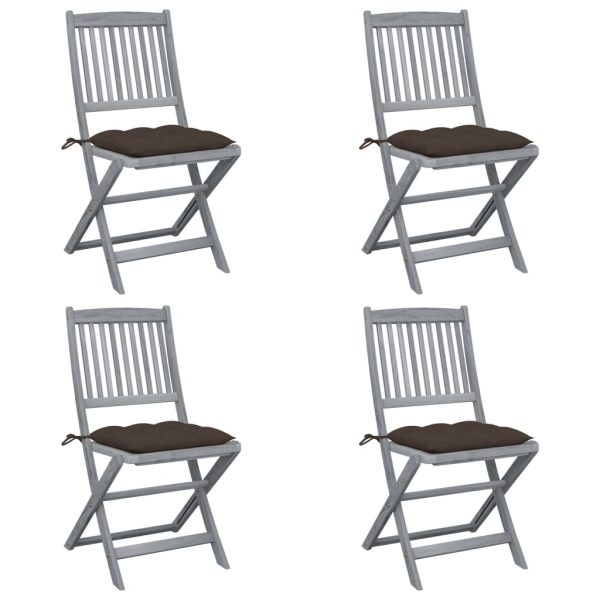 Cadeiras exterior dobráveis c/ almofadões 4 pcs acácia maciça