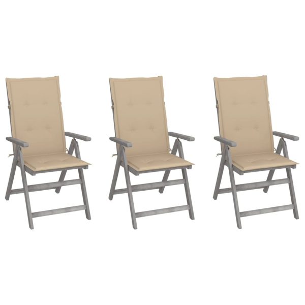 Cadeiras jardim reclináveis c/ almofadões 3 pcs acácia maciça