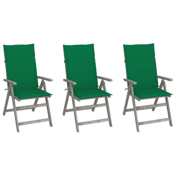 Cadeiras jardim reclináveis c/ almofadões 3 pcs acácia maciça
