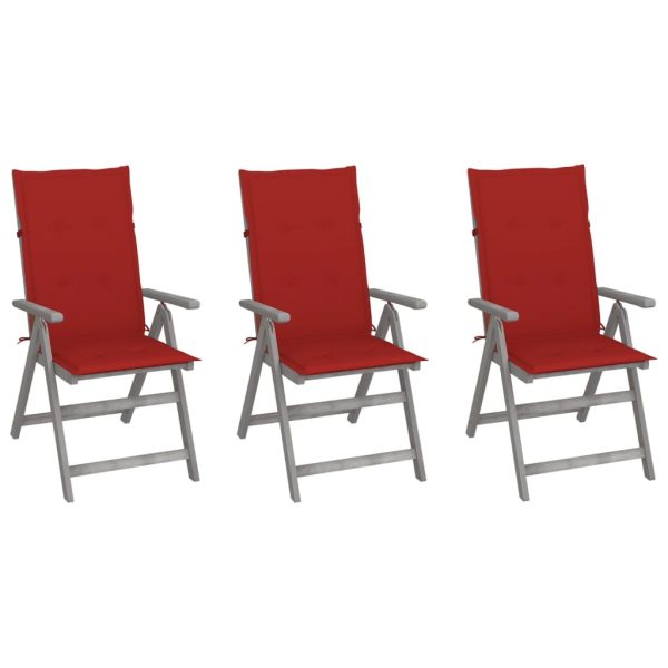 Cadeiras jardim reclináveis c/ almofadões 3 pcs acácia maciça