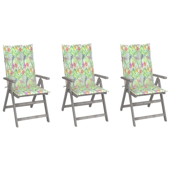 Cadeiras jardim reclináveis c/ almofadões 3 pcs acácia maciça