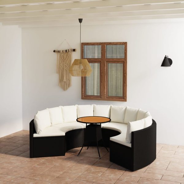 7 pcs conjunto sofás de jardim c/ almofadões vime PE preto