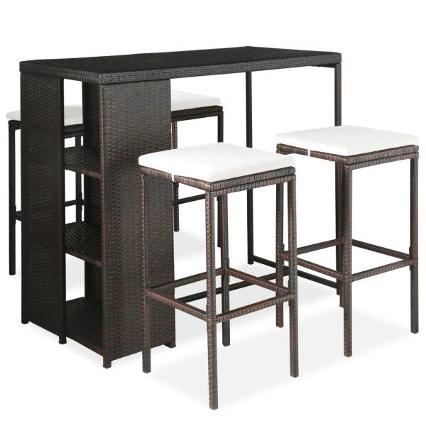 5 pcs conjunto de bar p/ jardim com almofadões vime PE castanho