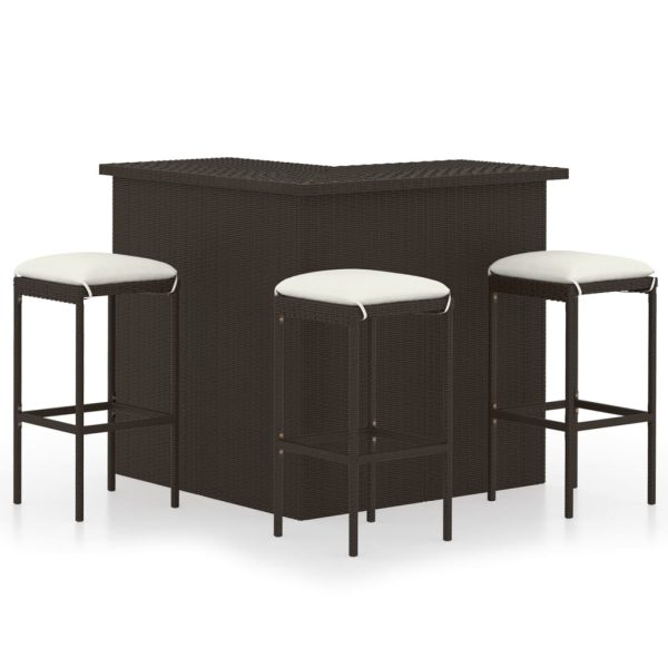 4 pcs conjunto de bar p/ jardim com almofadões vime PE castanho