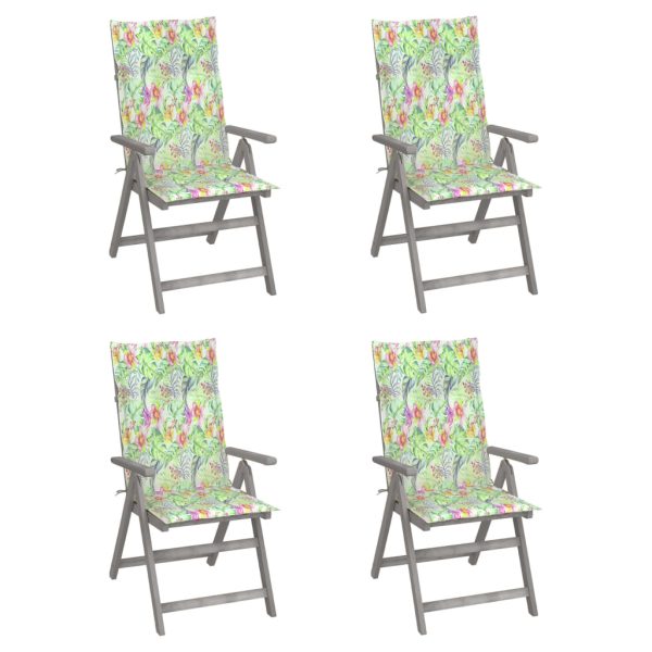 Cadeiras jardim reclináveis c/ almofadões 4 pcs acácia maciça