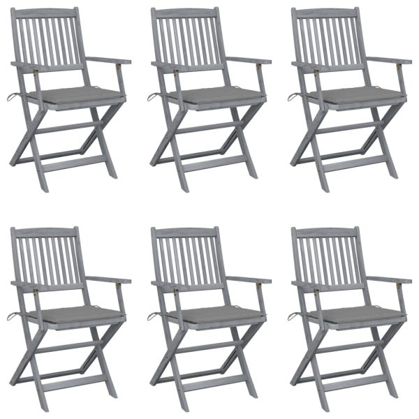 Cadeiras exterior dobráveis c/ almofadões 6 pcs acácia maciça