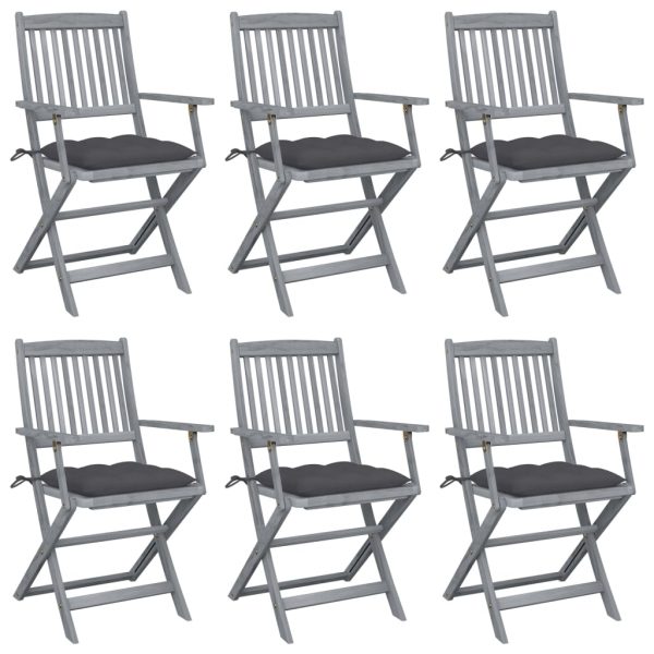 Cadeiras exterior dobráveis c/ almofadões 6 pcs acácia maciça