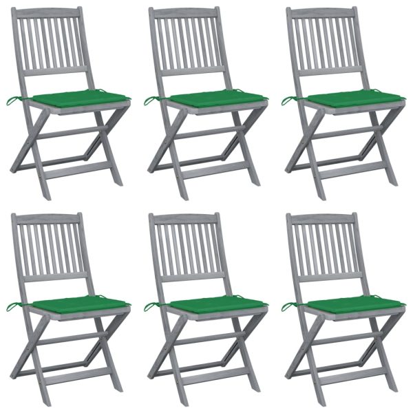 Cadeiras exterior dobráveis c/ almofadões 6 pcs acácia maciça