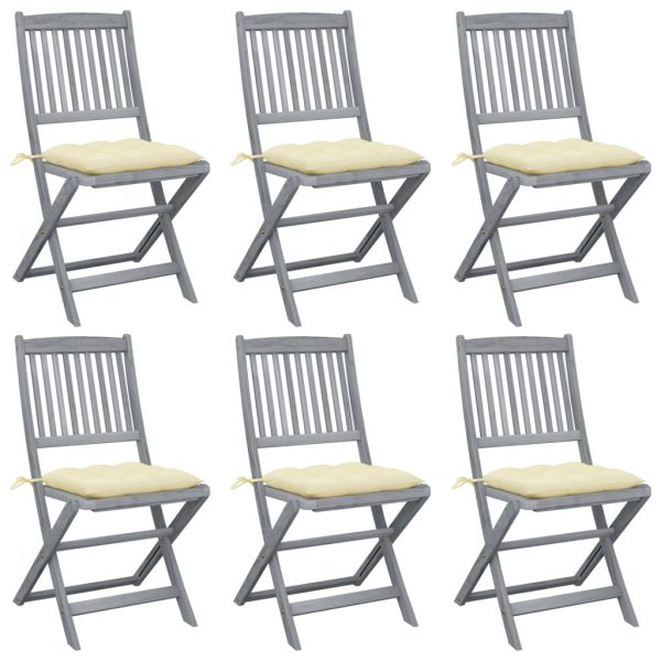 Cadeiras exterior dobráveis c/ almofadões 6 pcs acácia maciça