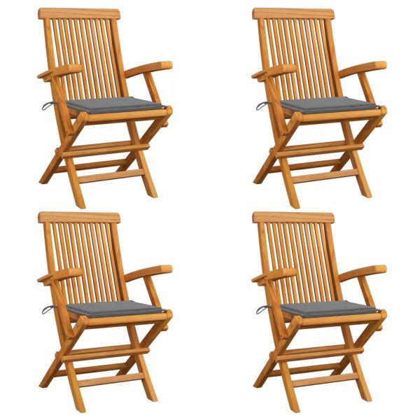 Cadeiras de jardim c/ almofadões cinzentos 4 pcs teca maciça