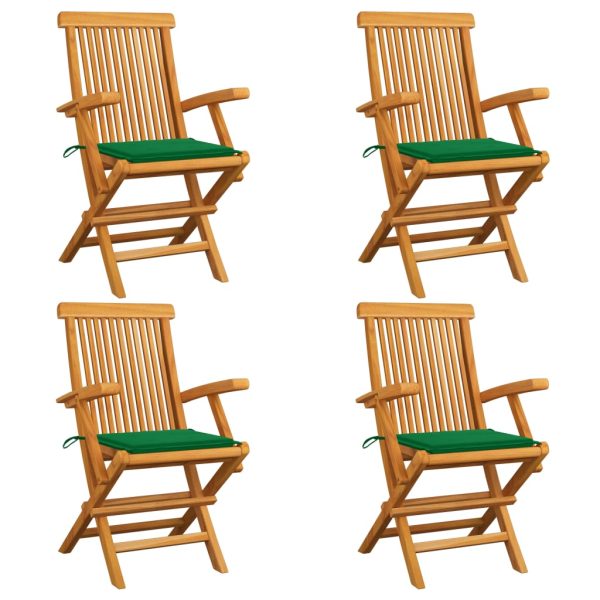 Cadeiras de jardim c/ almofadões verdes 4 pcs teca maciça