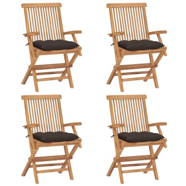 Cadeiras de jardim c/ almofadões cinza-acast. 4 pcs teca maciça