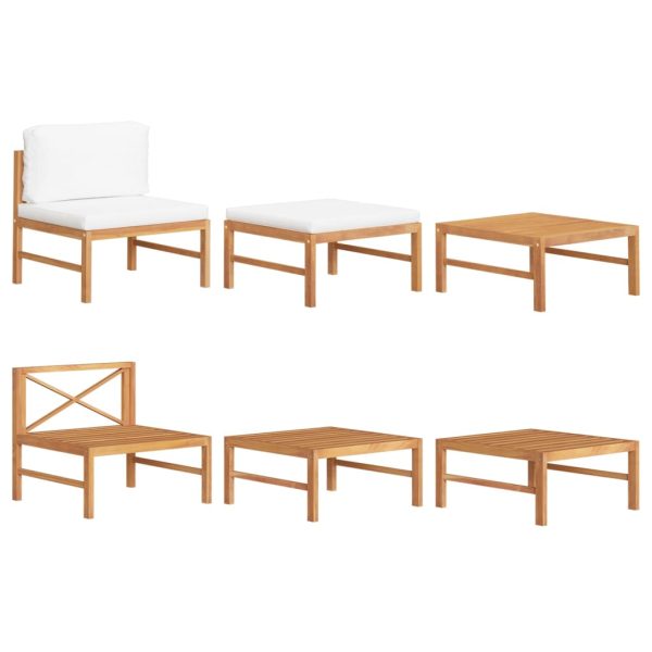 3 pcs conj. lounge de jardim c/ almofadões cor creme teca
