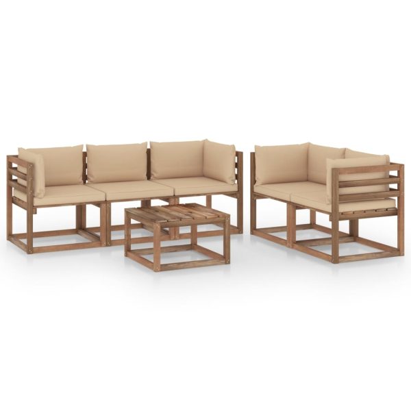 6 pcs conjunto lounge de jardim c/ almofadões bege