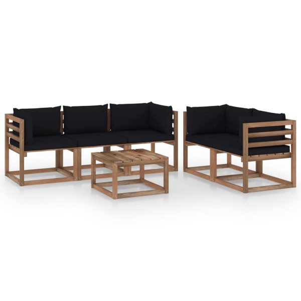 6 pcs conjunto lounge de jardim c/ almofadões pretos