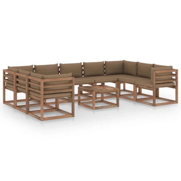 10 pcs conj. lounge jardim almofadões cinzento-acastanhado