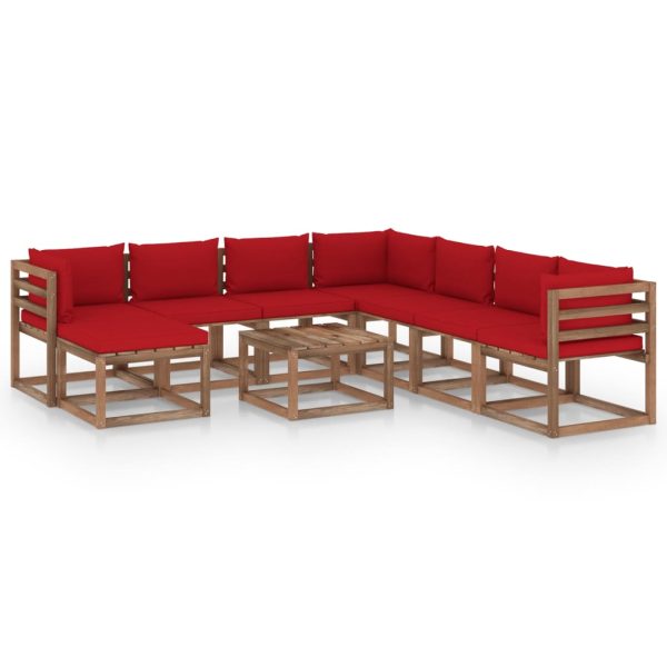 9 pcs conjunto lounge para jardim com almofadões vermelhos