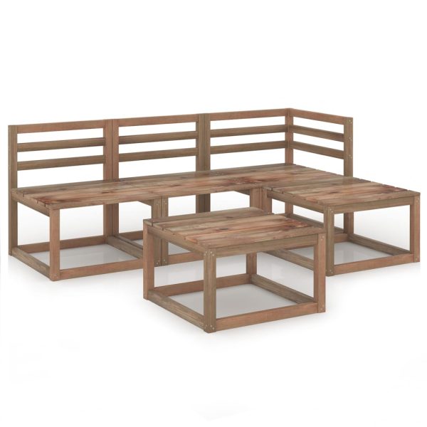 5 pcs conj. lounge jardim madeira de pinho impregnada castanho