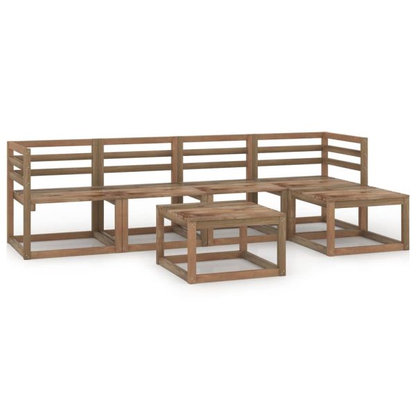6 pcs conj. lounge jardim madeira de pinho impregnada castanho