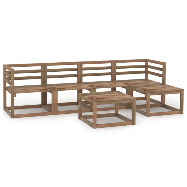 6 pcs conj. lounge jardim madeira de pinho impregnada castanho