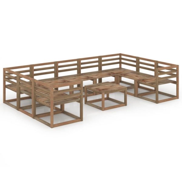 10 pcs conj. lounge jardim madeira de pinho impregnada castanho
