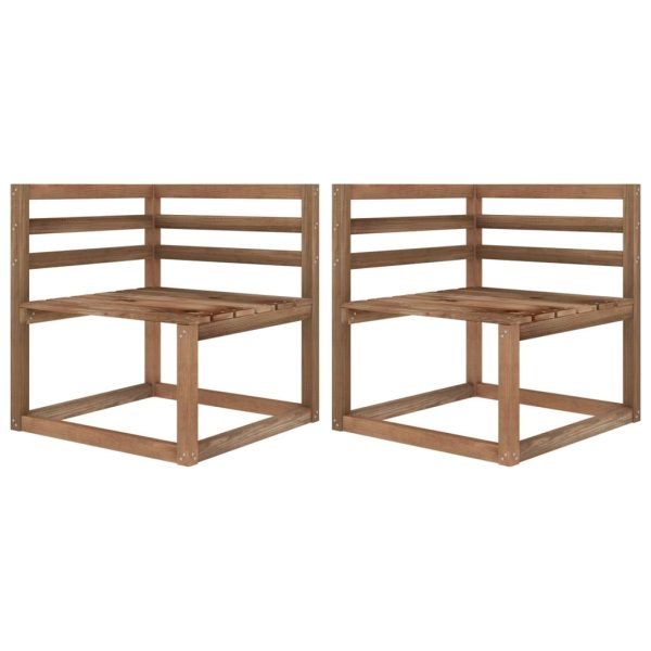 Sofás de canto paletes p/ jardim 2 pcs pinho impreg. castanho