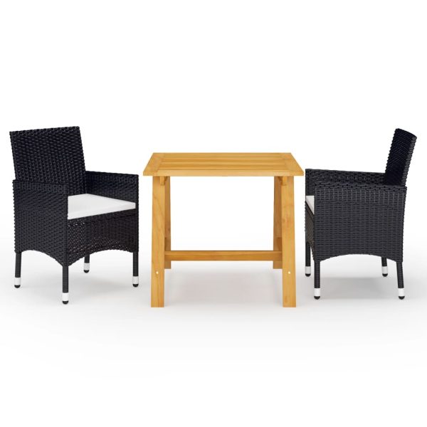 3 pcs conjunto de jantar para jardim preto