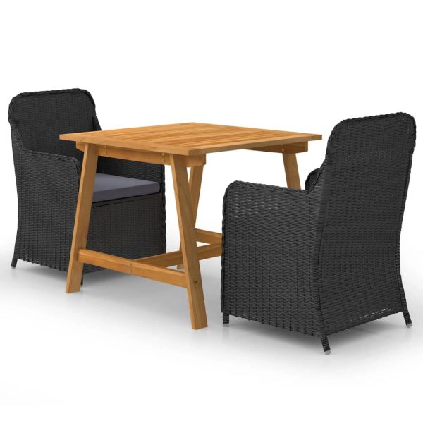 3 pcs conjunto de jantar para jardim preto