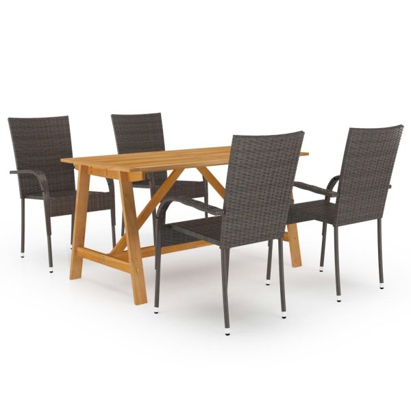 5 pcs conjunto de jantar para jardim castanho