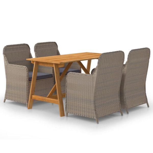 5 pcs conjunto de jantar para jardim castanho