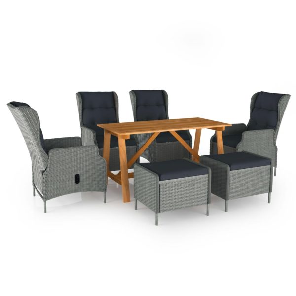 7 pcs conjunto de jantar para jardim cinzento-claro