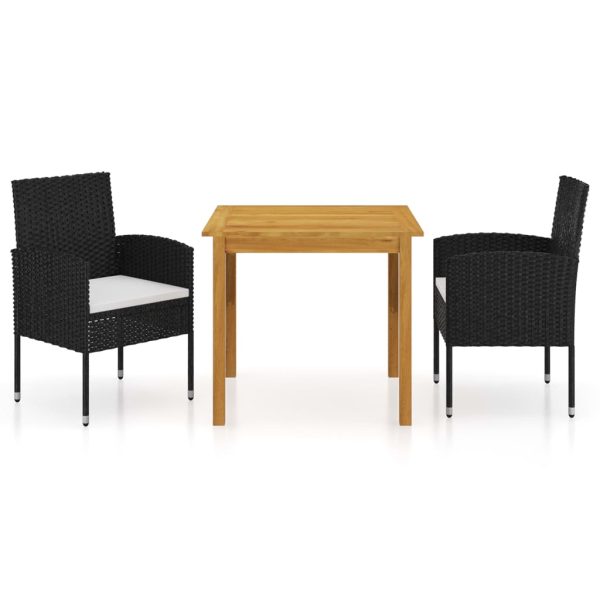 3 pcs conjunto de jantar para jardim preto