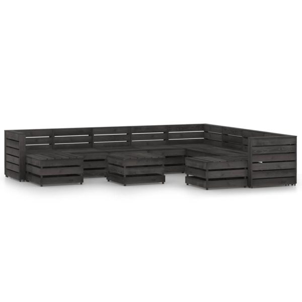 11 pcs conjunto lounge de jardim pinho impregnado cinzento