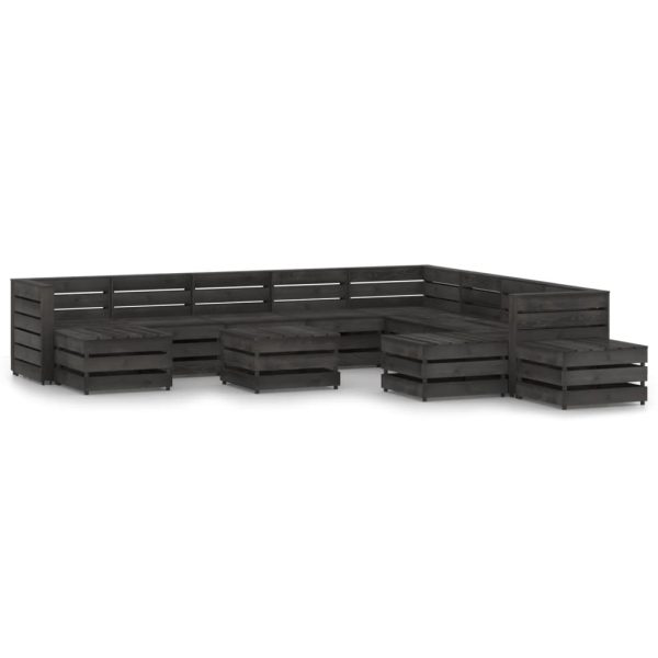 12 pcs conjunto lounge de jardim pinho impregnado cinzento