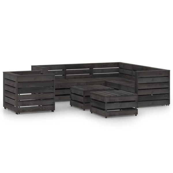 8 pcs conjunto lounge de jardim pinho impregnado cinzento