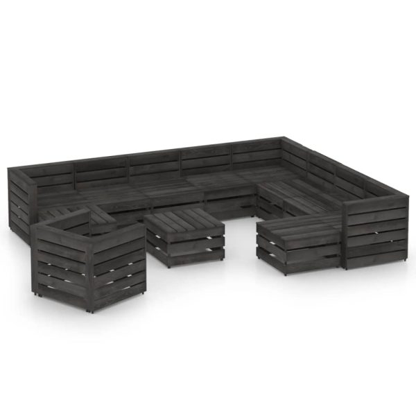 12 pcs conjunto lounge de jardim pinho impregnado cinzento